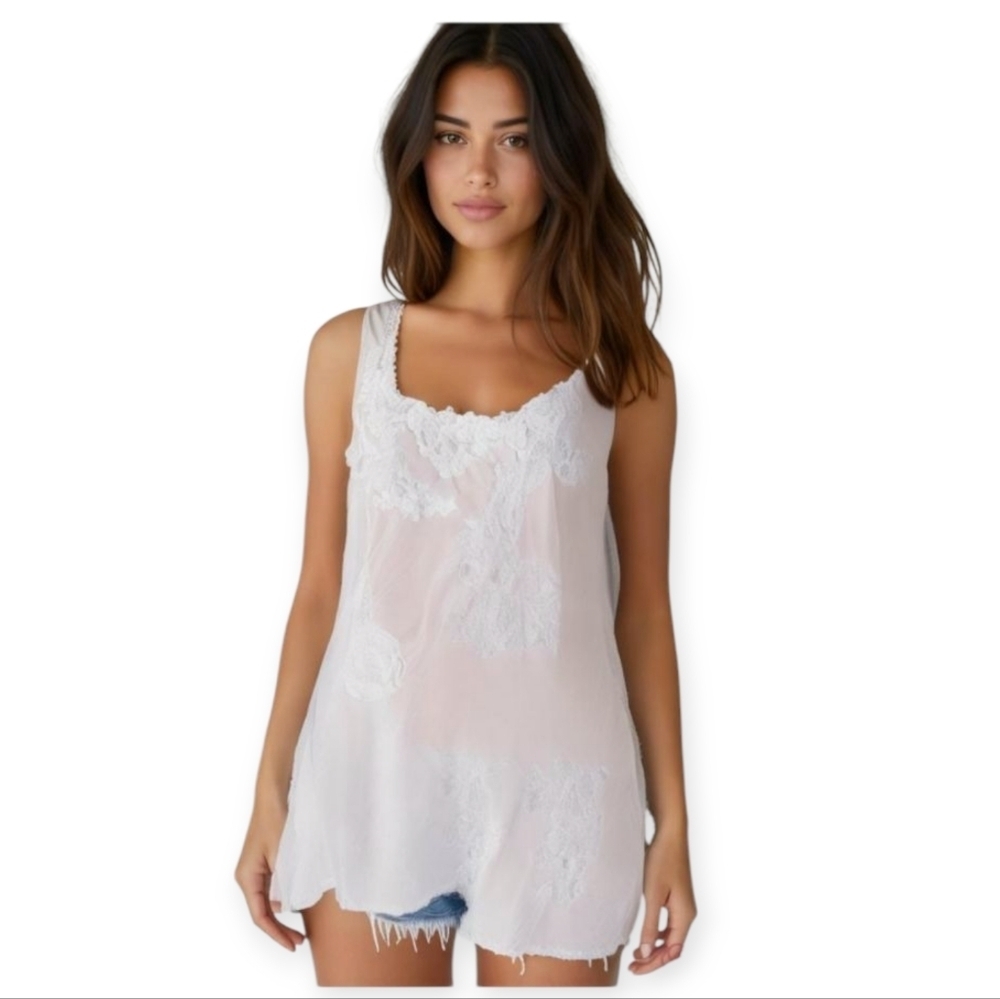 Johnny Was Luxury Soft White Cupro Tank Flowy Boho Summer Top Size S